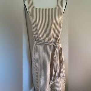 AnnTaylor, cream and khaki striped linen blend casual dress, petite XS EUC !